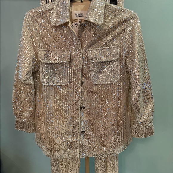 BB Dakota Pants - BB Dakota Silver Sequin Pantsuit